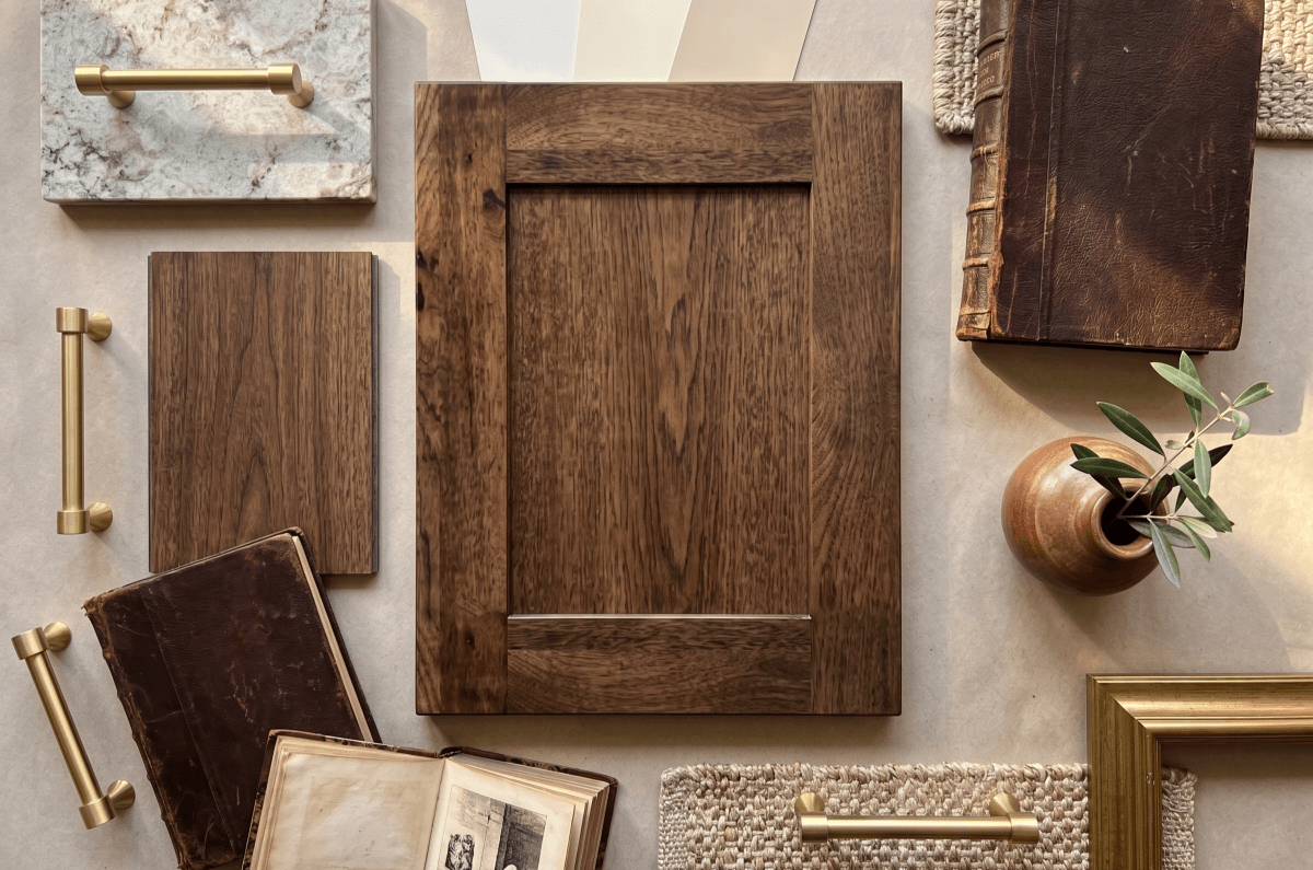 Assorted kitchen materials and decor display.